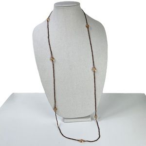 Long Beaded Brown Necklace with Peach Bicone Accent Beads